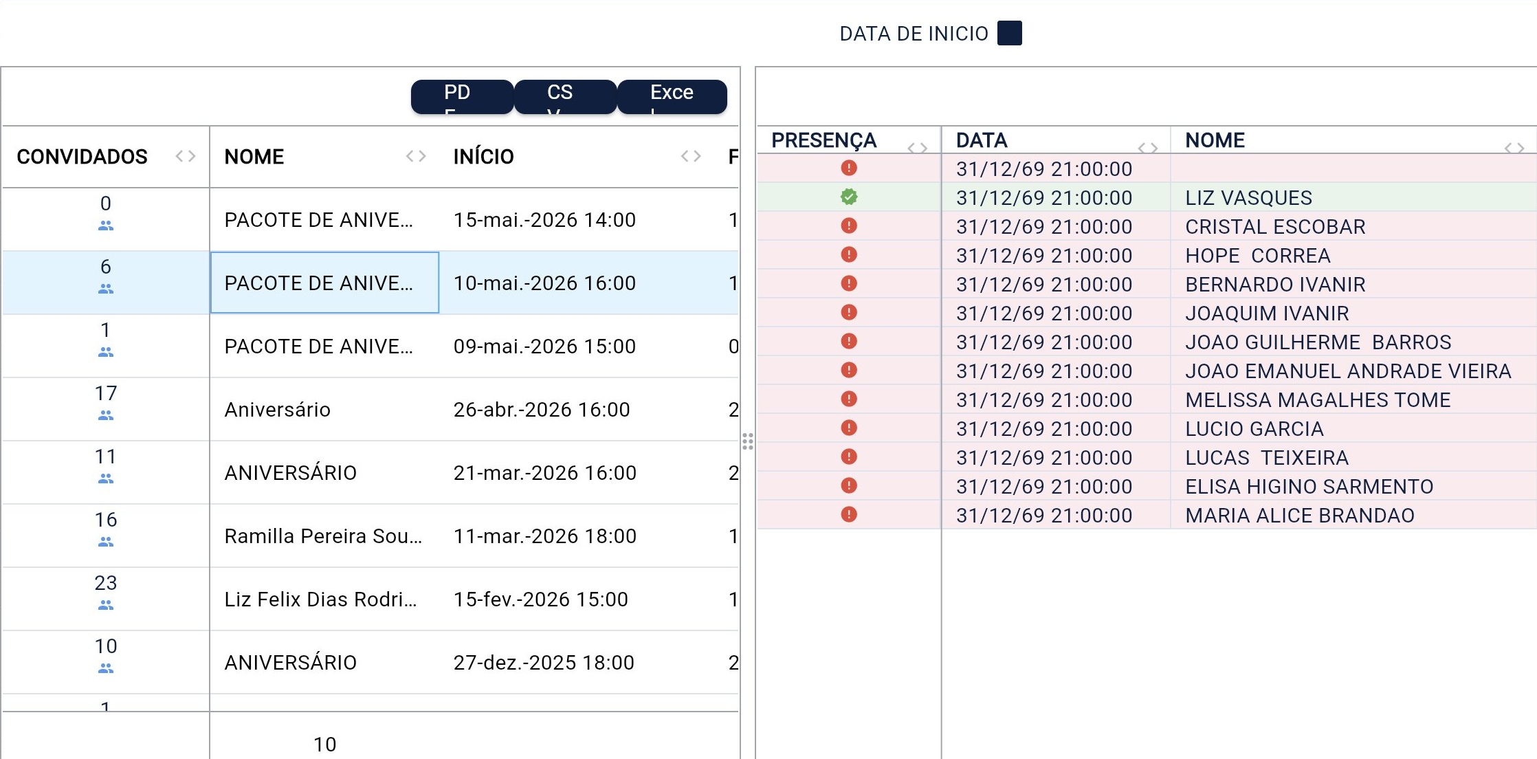Lista de Presença